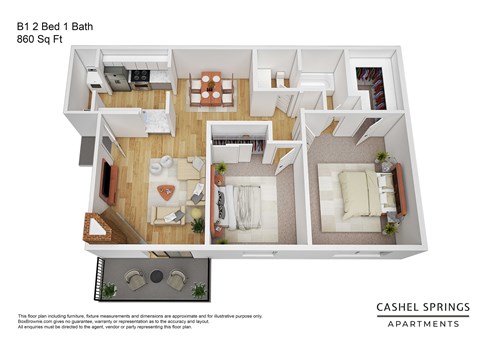 2 bedroom one bath floorplan  at Cashel Springs, Houston, Texas